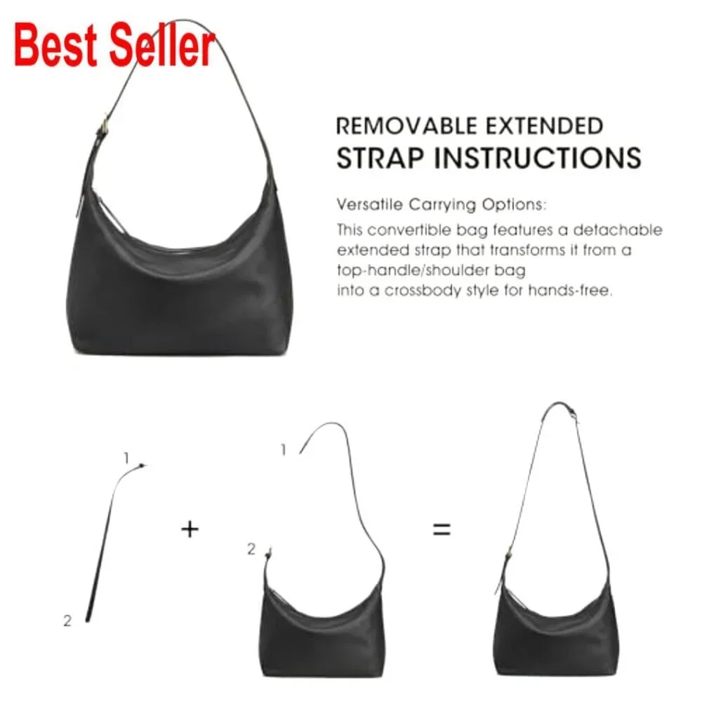 Soft Genuine Leather Hobo Bag with Detachable Crossbody Strap